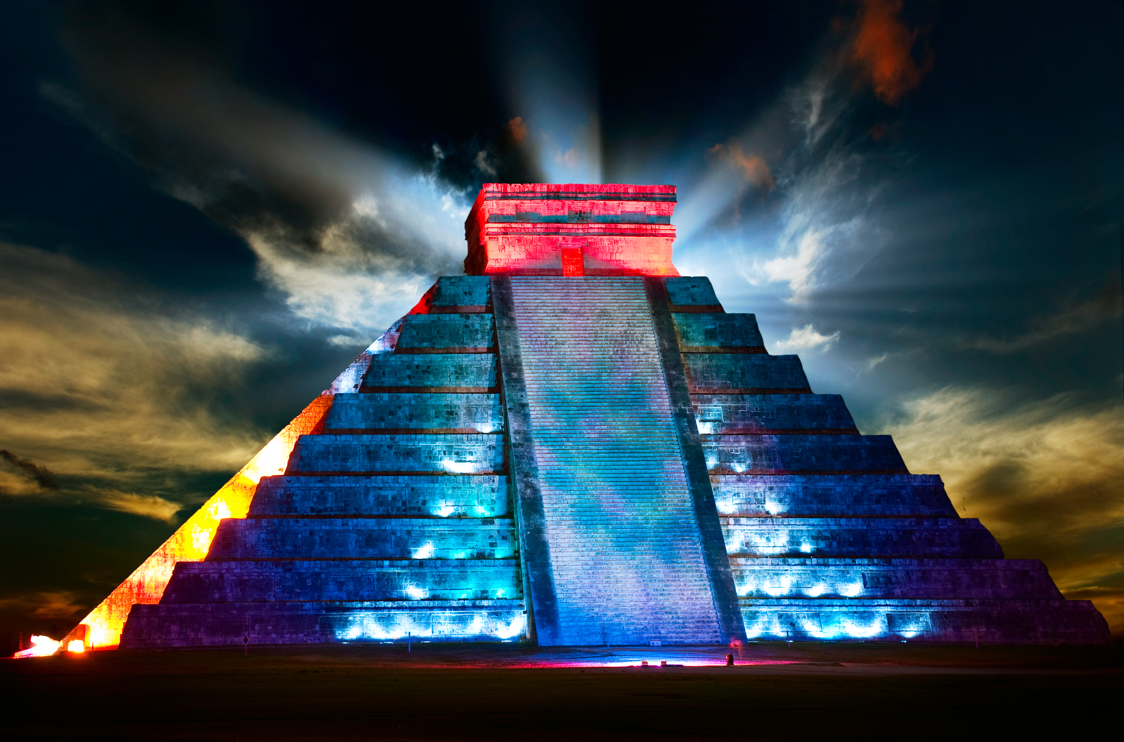 Chichen Itza Mayan Pyramid Night View.Cairo, Egypt.
